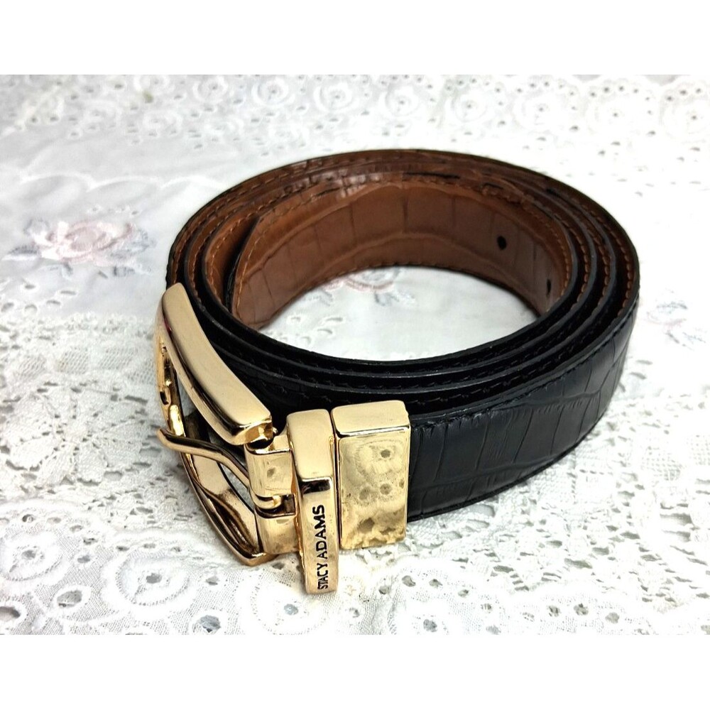 Stacy Adams 42" Black Belt Gold Buckle Single Prong Office Dress